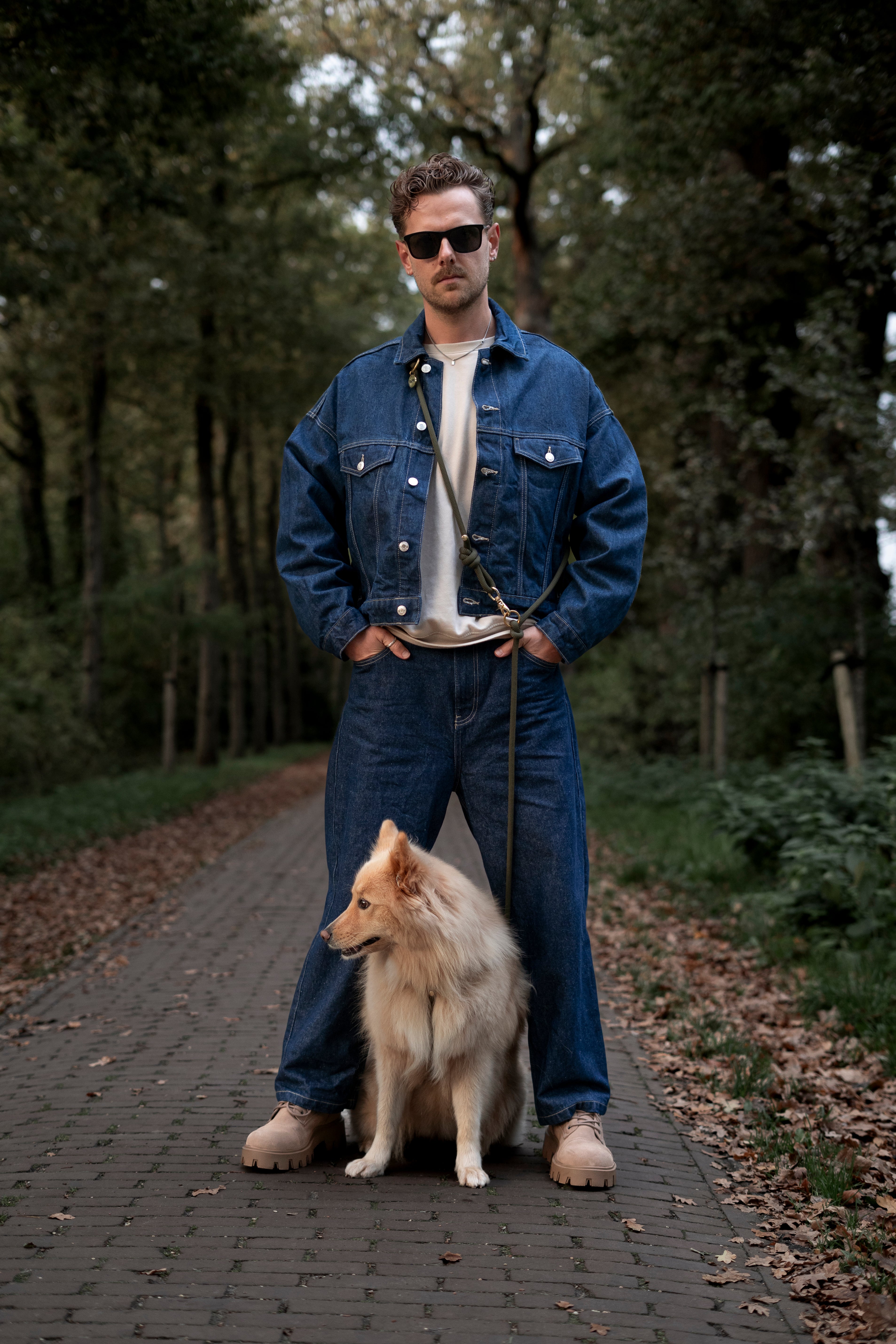 OLIVE GREEN | MULTIFUNCTIONELE HANDSFREE HONDENLIJN | 250 cm | zwarte haken