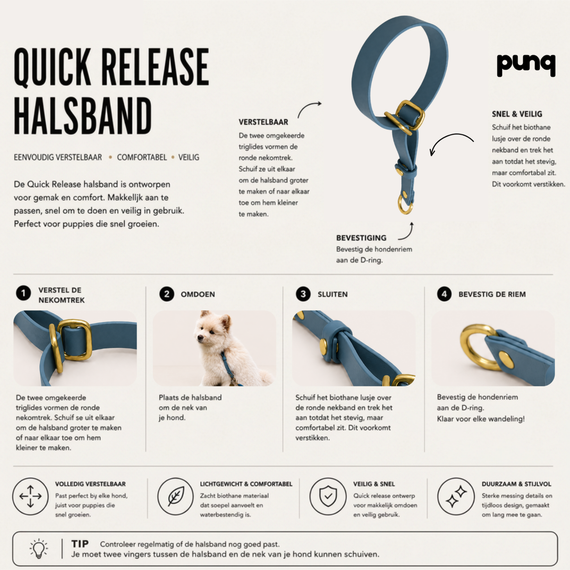 Quick Release Biothane Hondenhalsband | punq