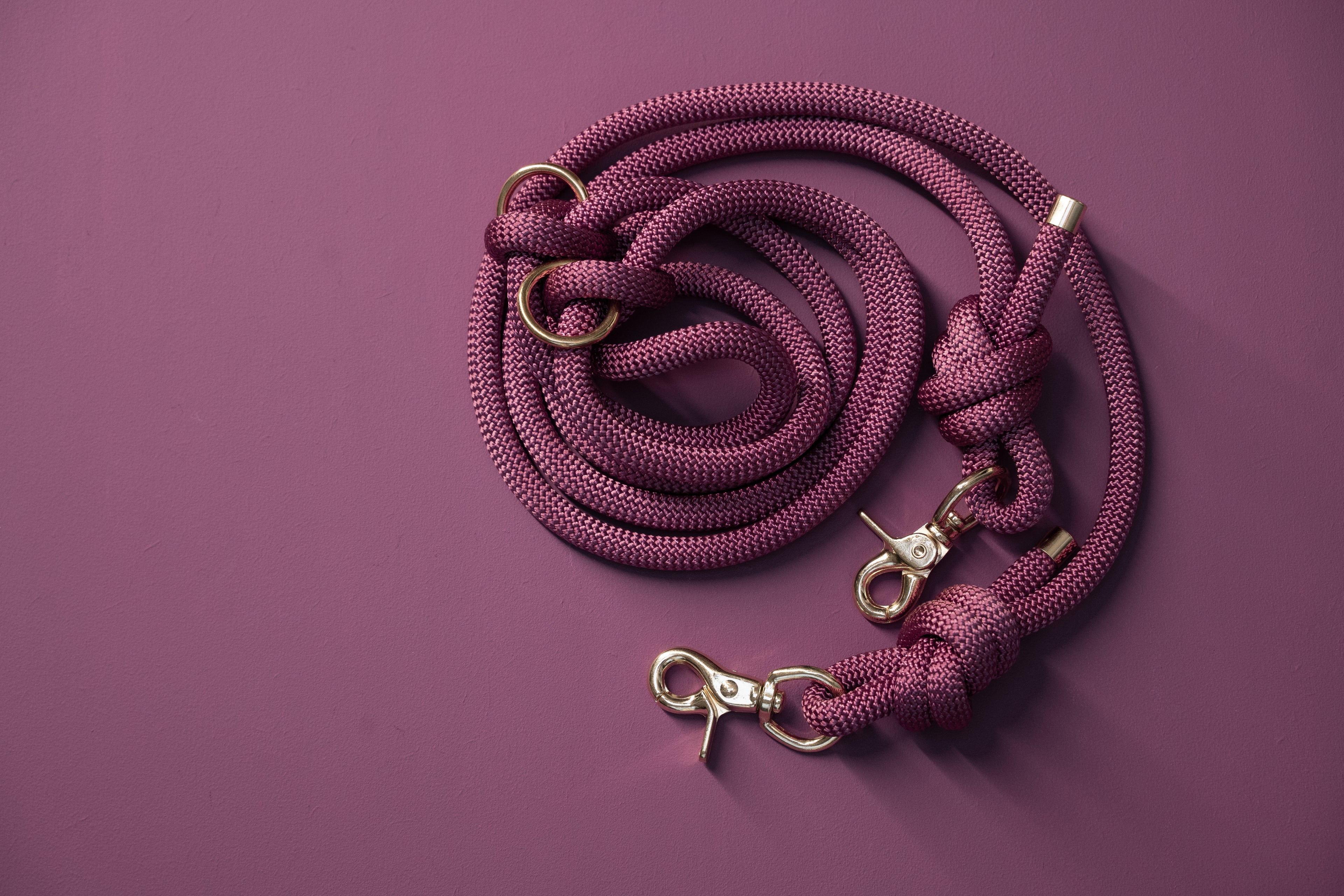 WINE RED | MULTIFUNCTIONELE HANDSFREE HONDENLIJN | 250 cm | messing haken